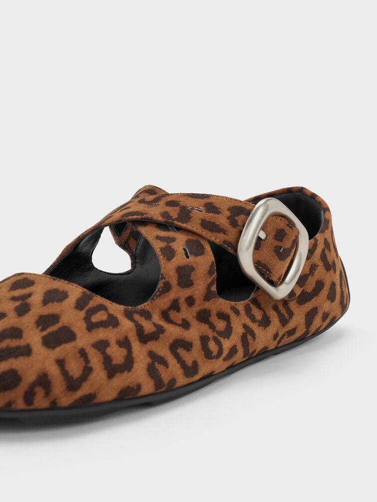 Faux Suede Leopard-Print Crossover-Strap Mary Janes, Animal Print Brown, hi-res