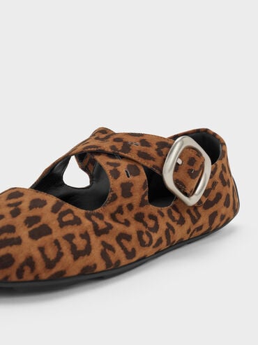 Faux Suede Leopard-Print Crossover-Strap Mary Janes, Animal Print Brown, hi-res