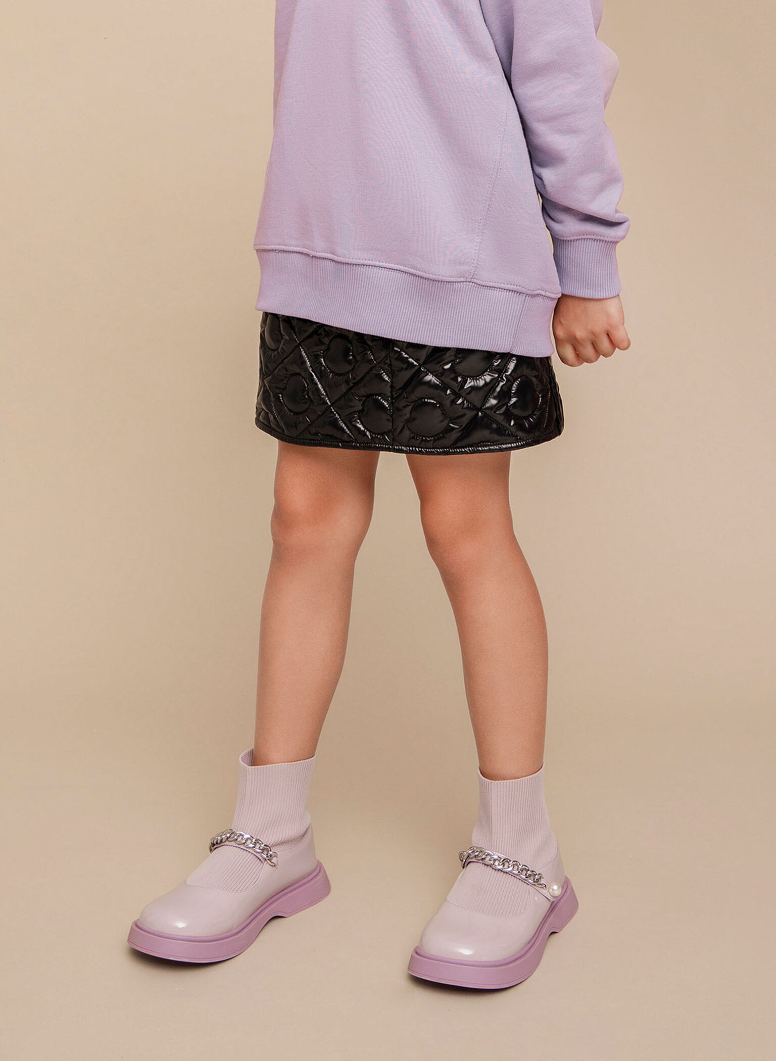 Girls' Chain-Link Knitted Sock Boots, Lilac, hi-res
