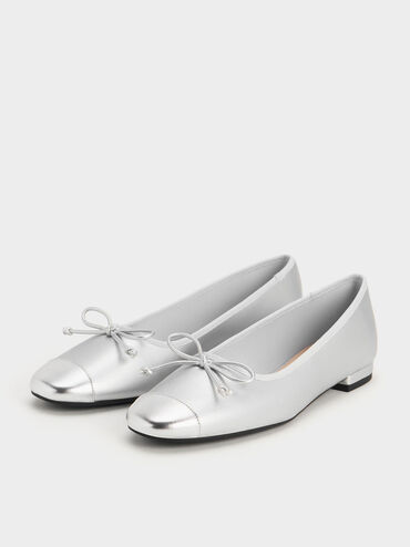Glennis Bow Ballet Flats, Silver, hi-res