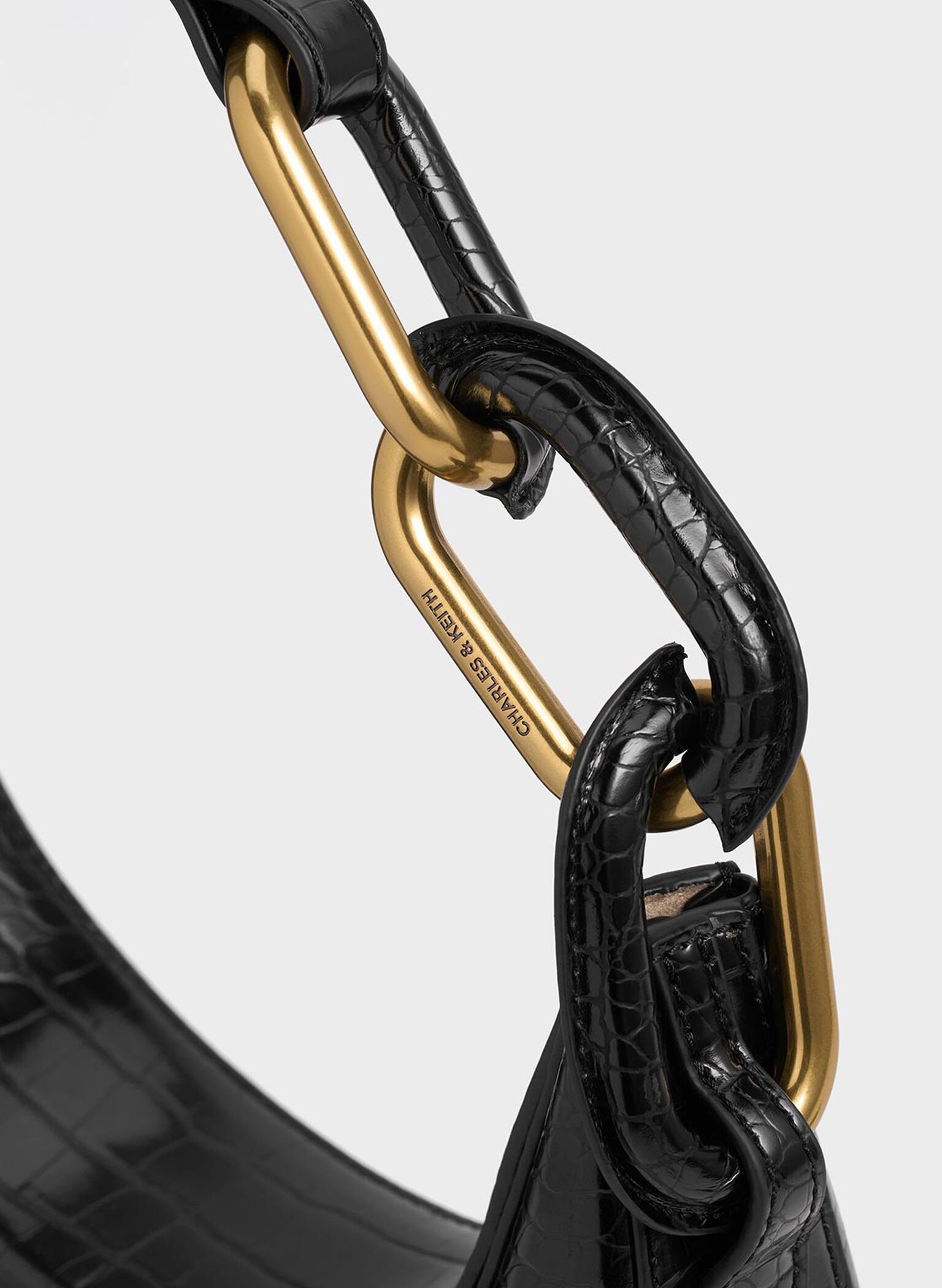 Kora Croc-Effect Metallic-Accent Moon Bag, Black, hi-res