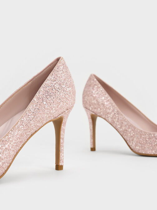 Emmy Glittered Pointed-Toe Pumps, Pink, hi-res