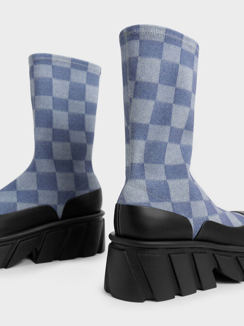 Aberdeen Denim Checkered Platform Boots, Multi, hi-res