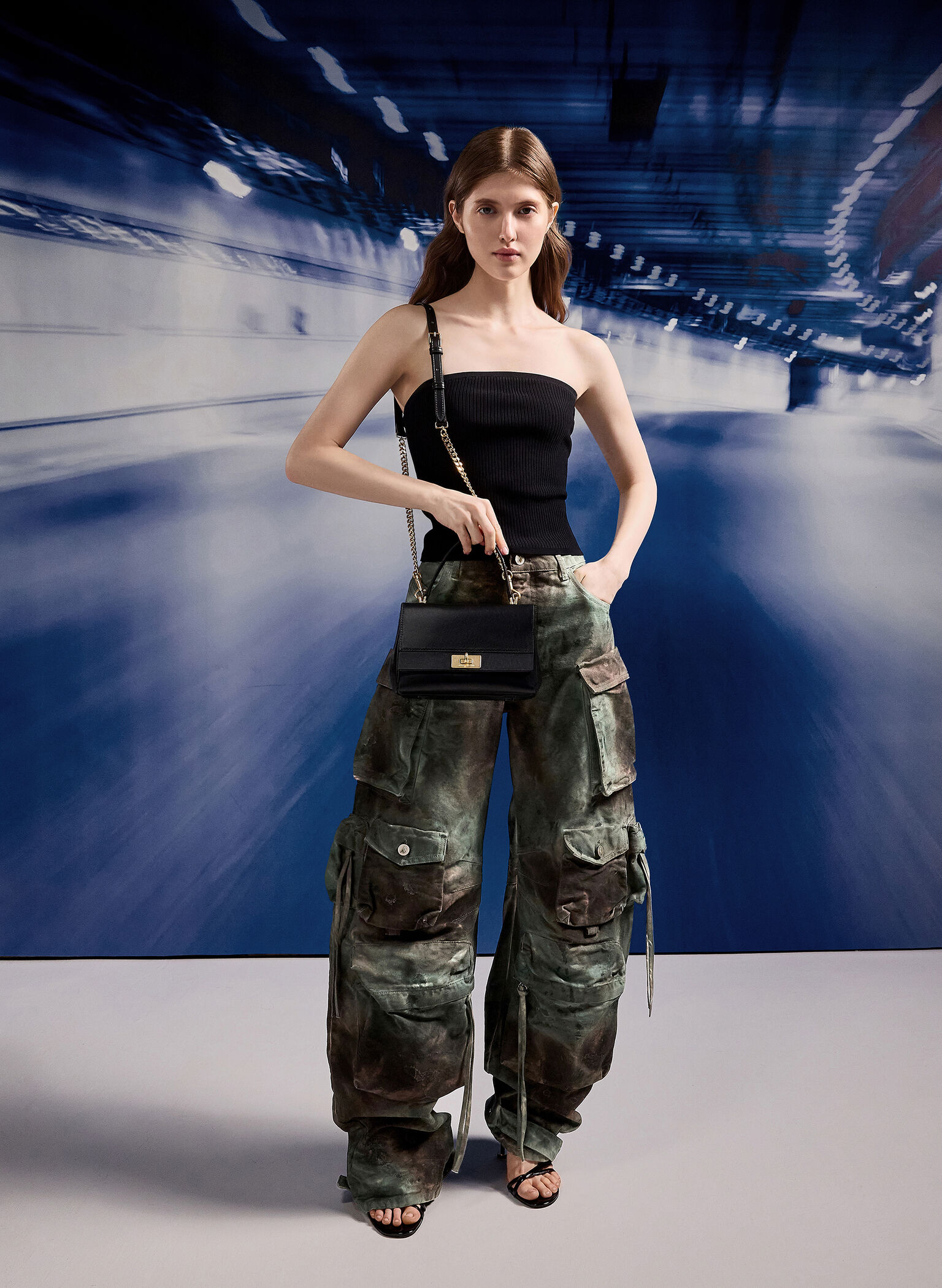 Lennie Chain-Strap Top Handle Bag, Black, hi-res