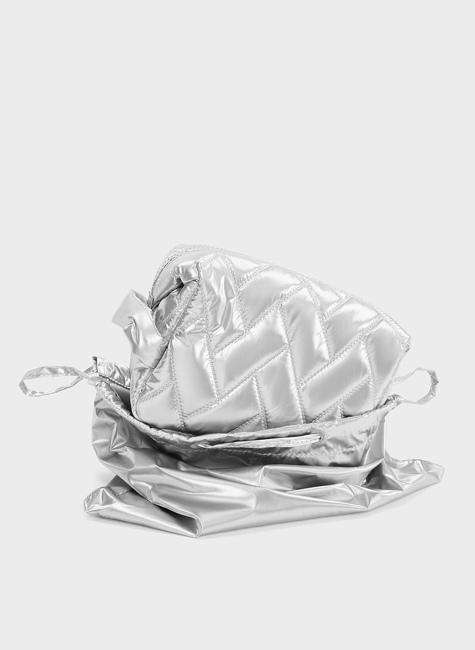 Nylon Chevron Pouch, Silver, hi-res