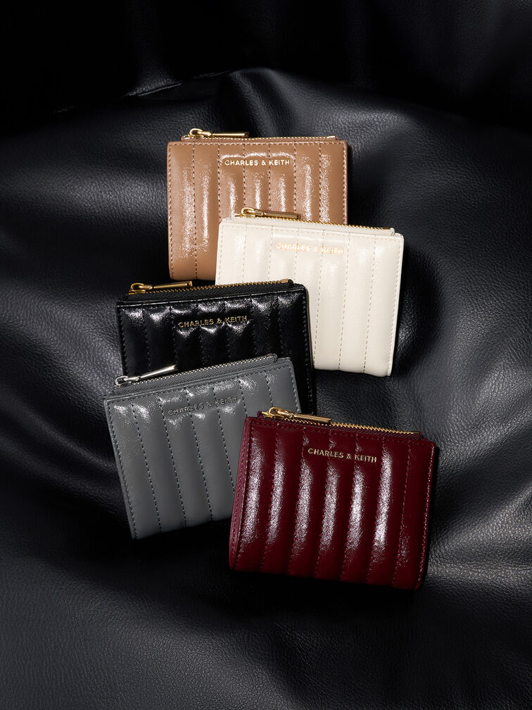 Donna Crinkle-Effect Panelled Top-Zip Wallet, Cream, hi-res