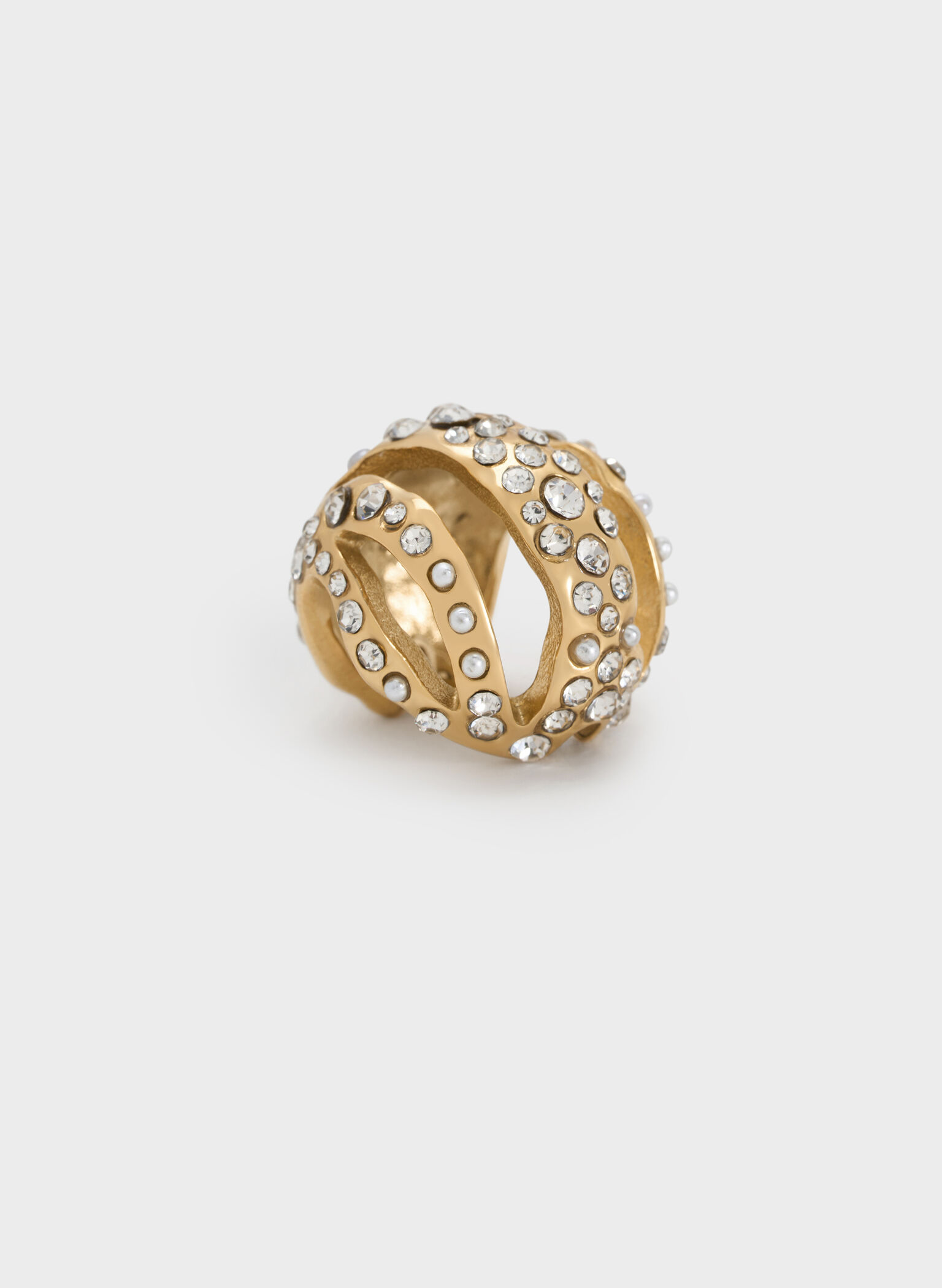 Aine Crystal Sculptural Hoop Earrings, Gold, hi-res