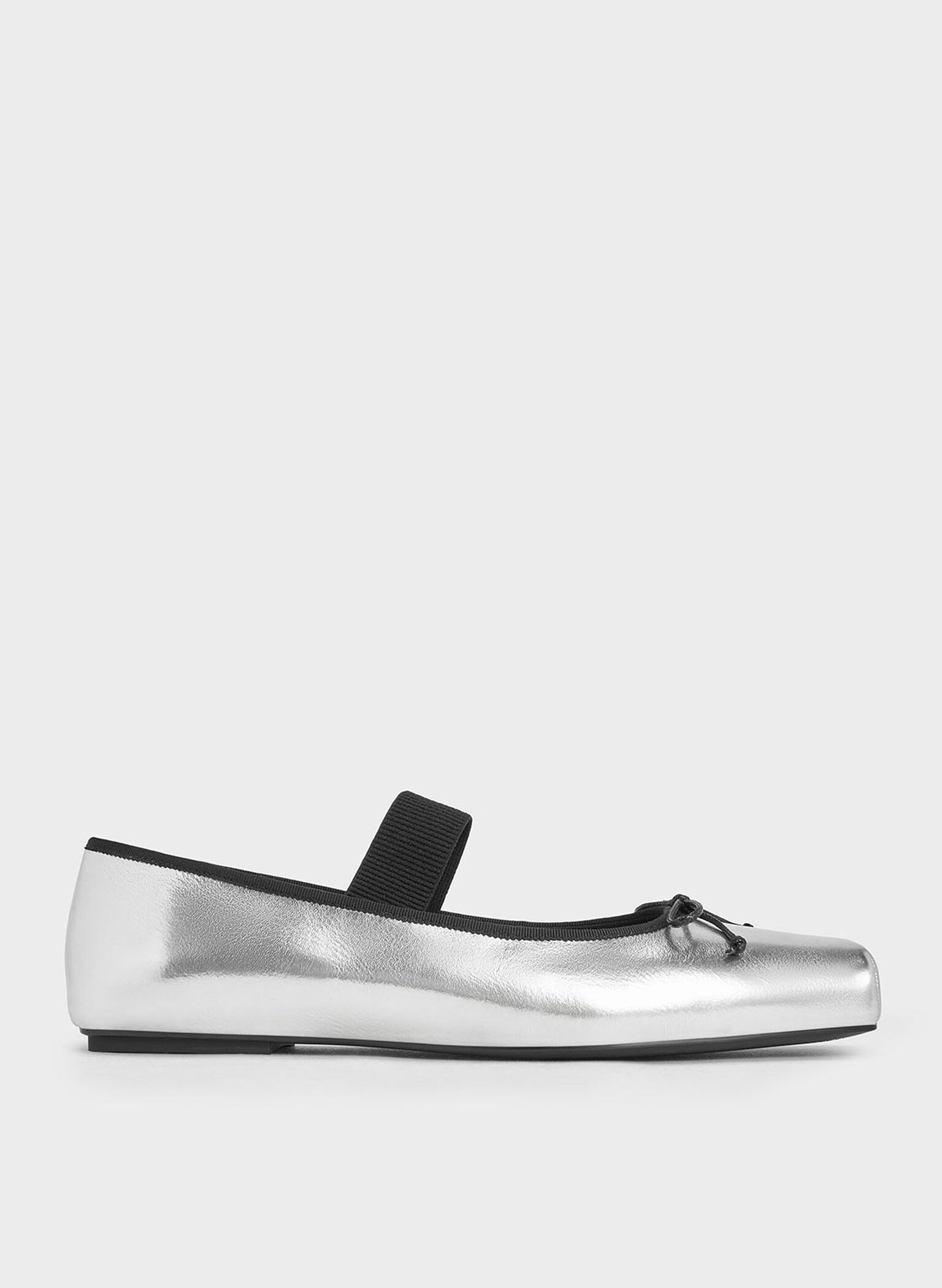 Metallic Square-Toe Mary Jane Ballet Flats, Silver, hi-res