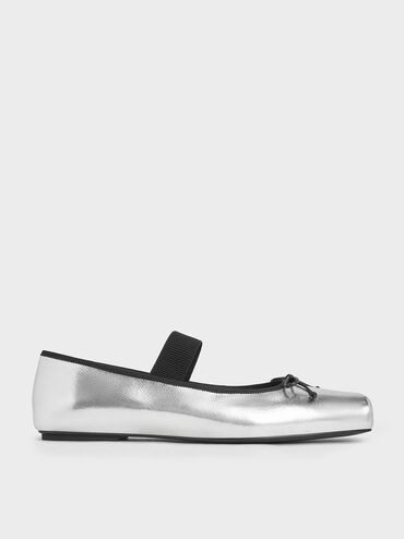 Metallic Square-Toe Mary Jane Ballet Flats, Silver, hi-res