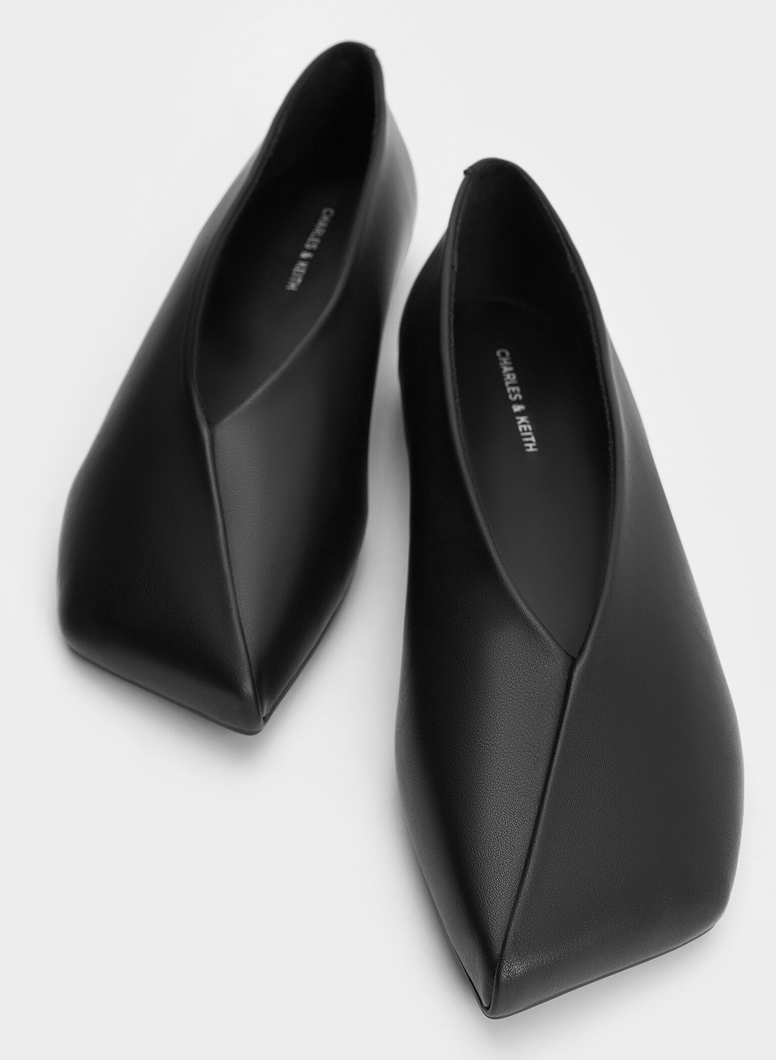 Asymmetrical Square-Toe Ballet Flats, Black, hi-res