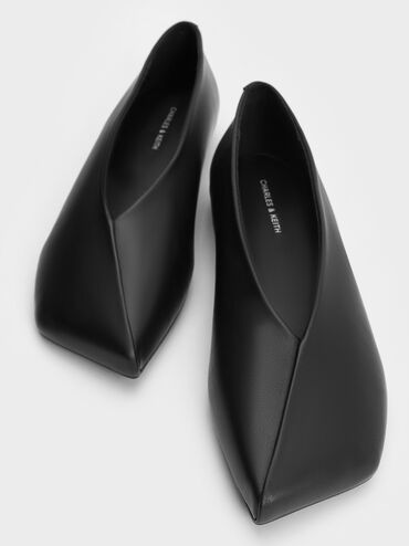 Asymmetrical Square-Toe Ballet Flats, Black, hi-res