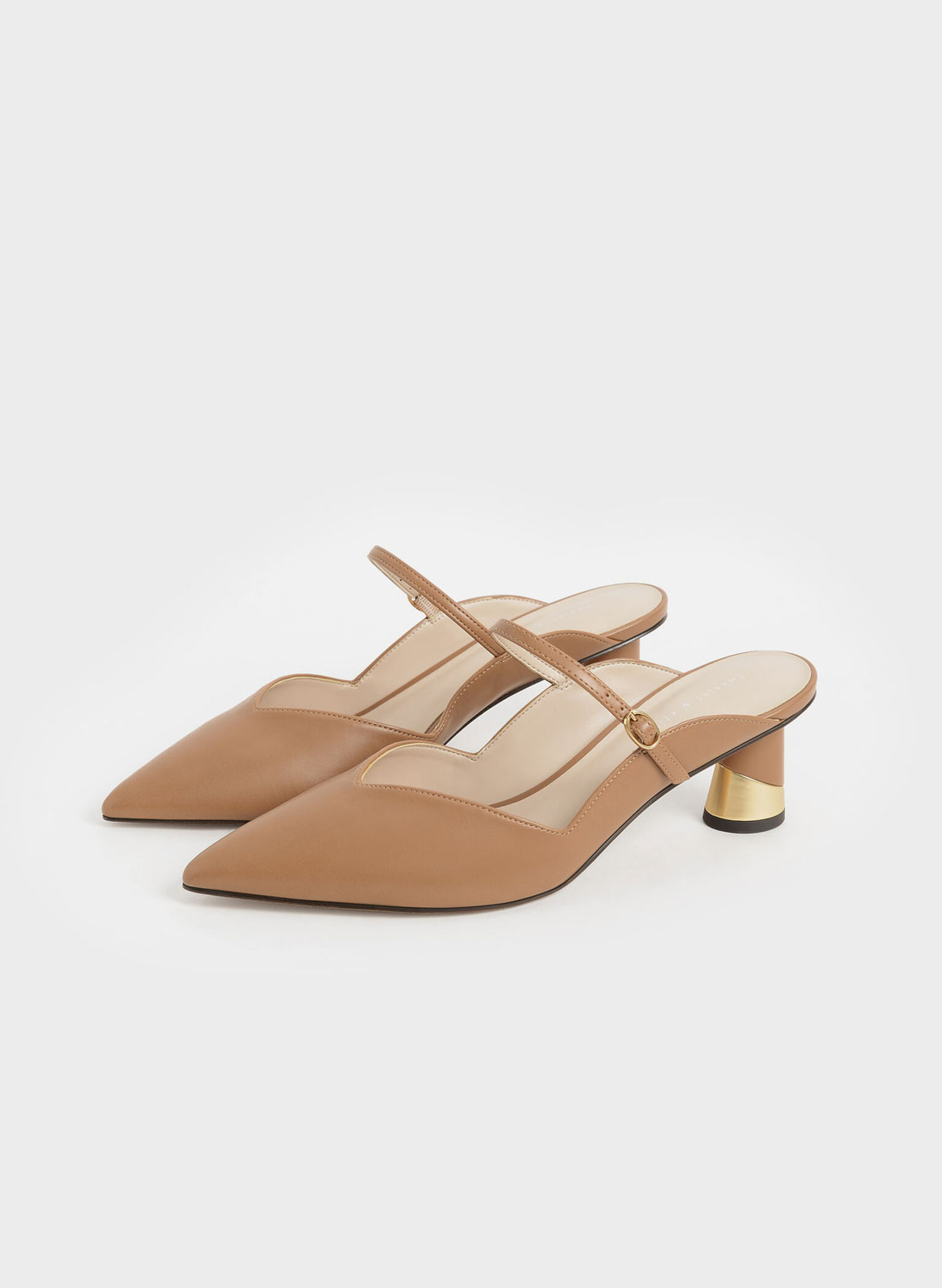 Cammie Metallic Sculptural Heel Mules, Camel, hi-res