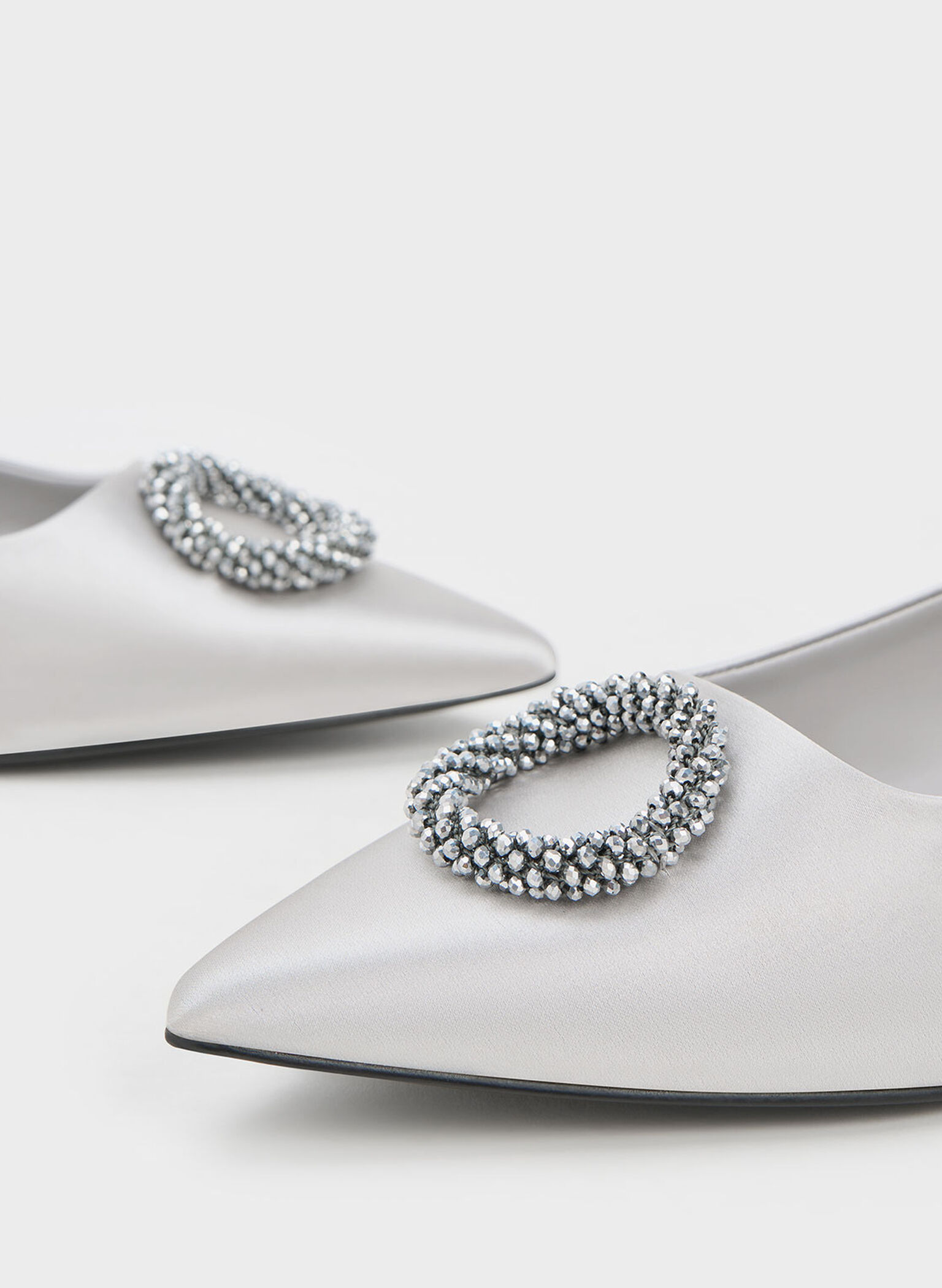 Recycled Polyester Beaded Circle Flats, Silver, hi-res