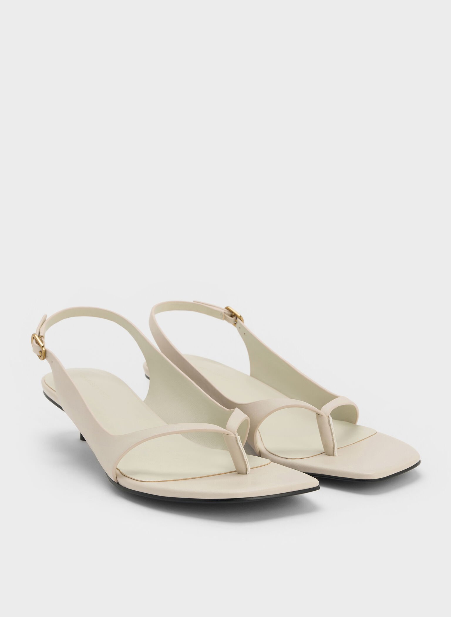 Rayne Square-Toe Kitten-Heel Thong Slingback Sandals, Chalk, hi-res