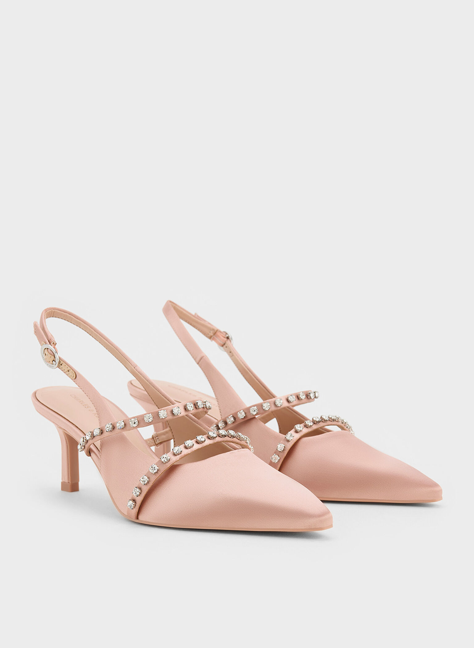 Satin Crystal-Embellished Slingback Mary Jane Pumps, Nude, hi-res