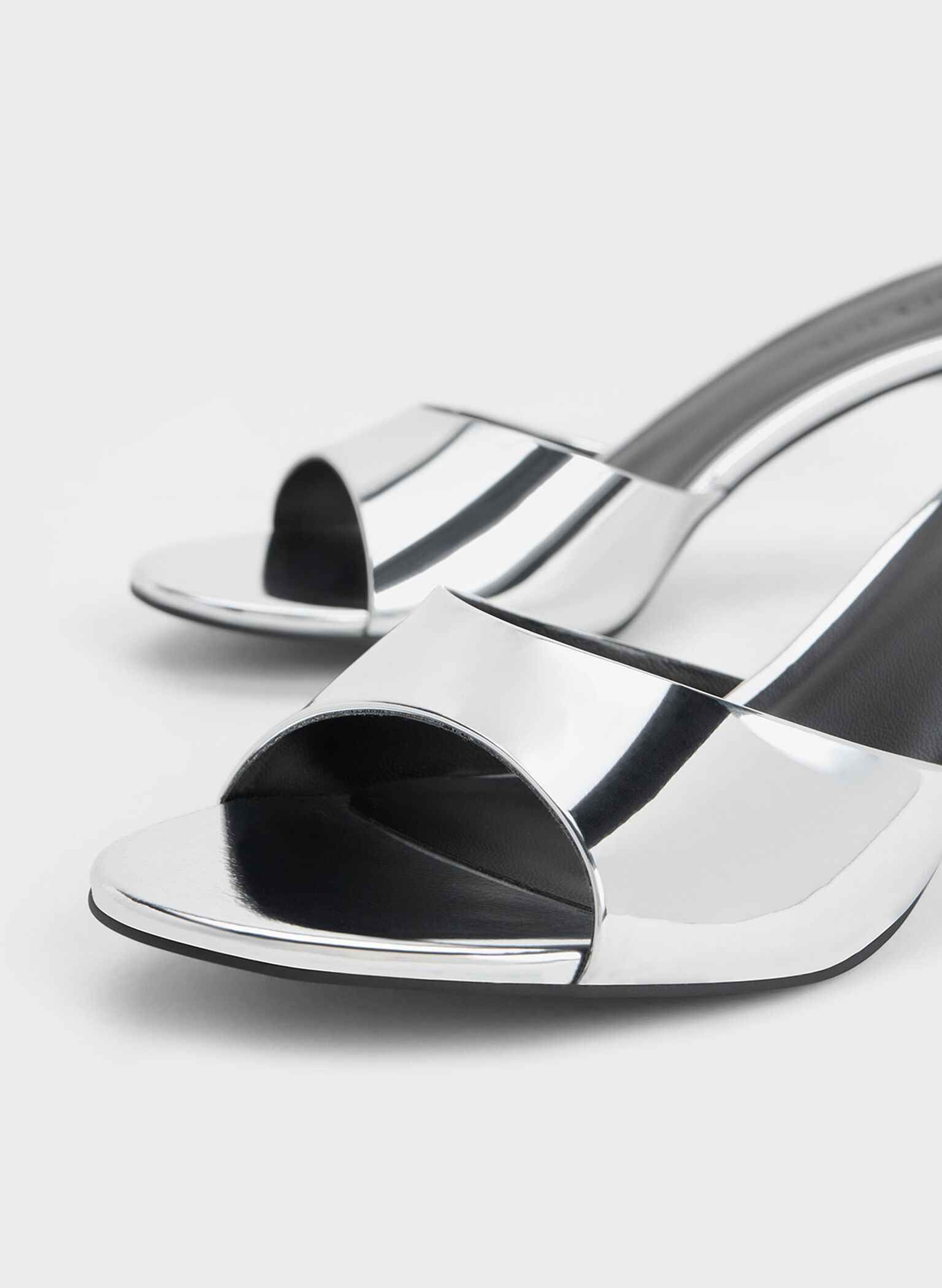Metallic Slant Heel Mules, Silver, hi-res