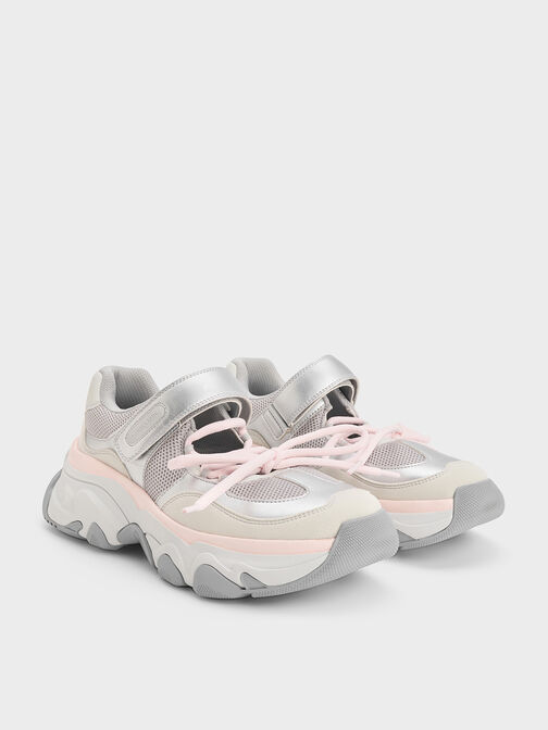 Gaskell Metallic Mesh Mary Jane Sneakers, Light Pink, hi-res