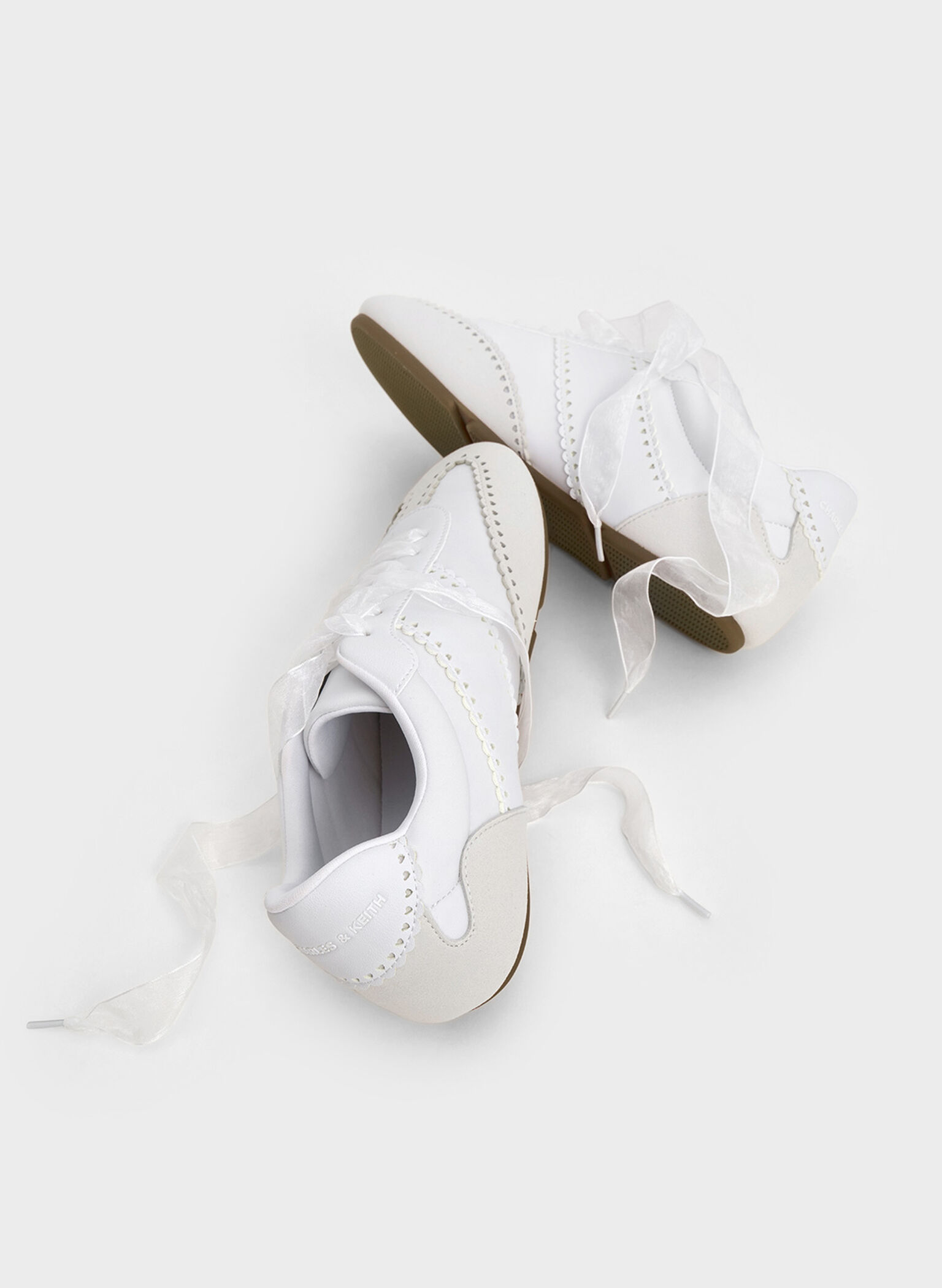 Cece Heart Sheer-Lace Sneakers, White, hi-res