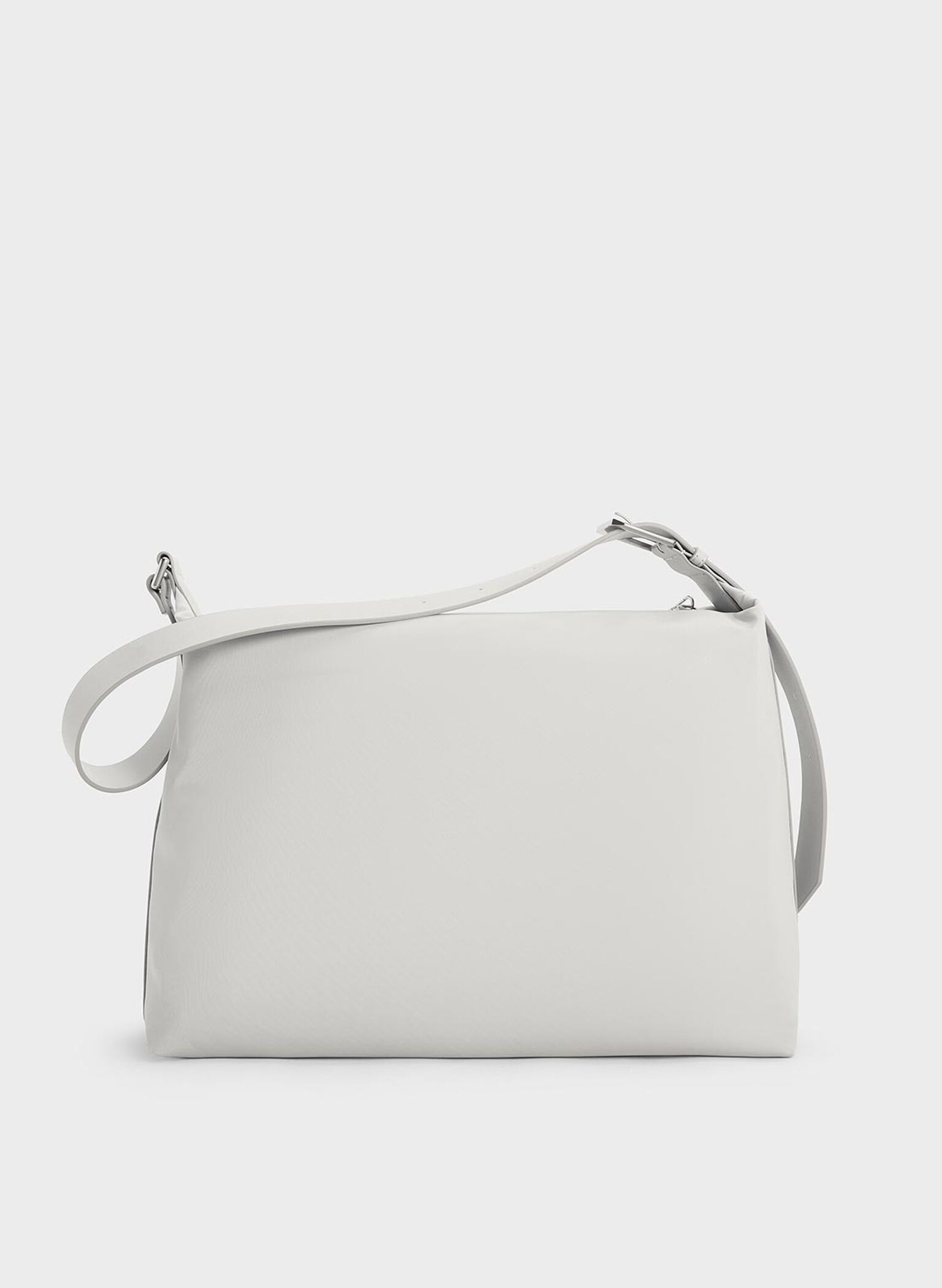 Nylon Chain-Link Slouchy Shoulder Bag, Light Grey, hi-res