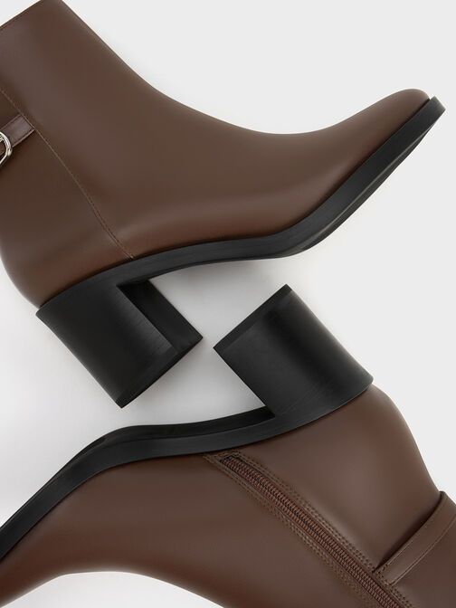 Side-Buckle Block Heel Ankle Boots, Dark Brown, hi-res