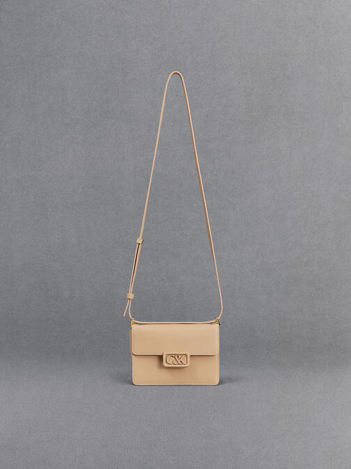 Leather Boxy Bag, Nude, hi-res