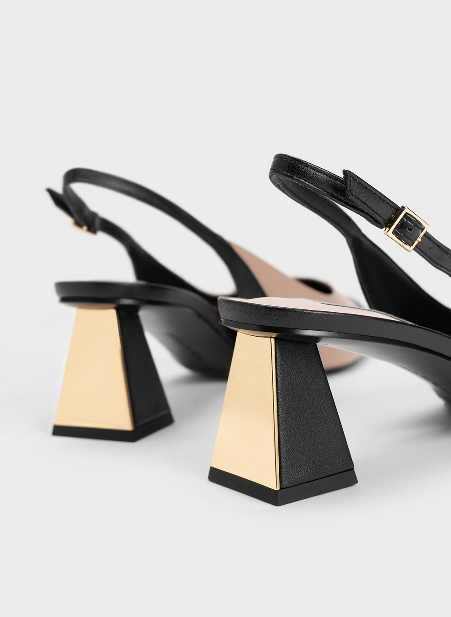 Toe Cap Slingback Pumps, Beige, hi-res