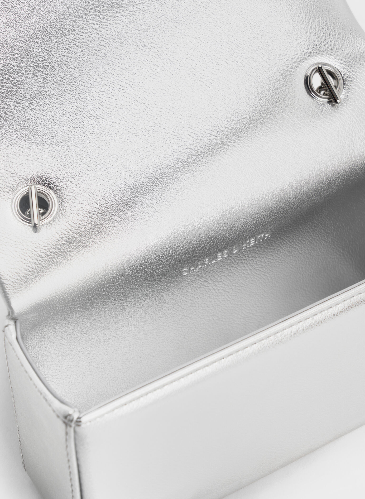 Metallic Crystal-Buckle Belted Chain-Handle Bag, Silver, hi-res