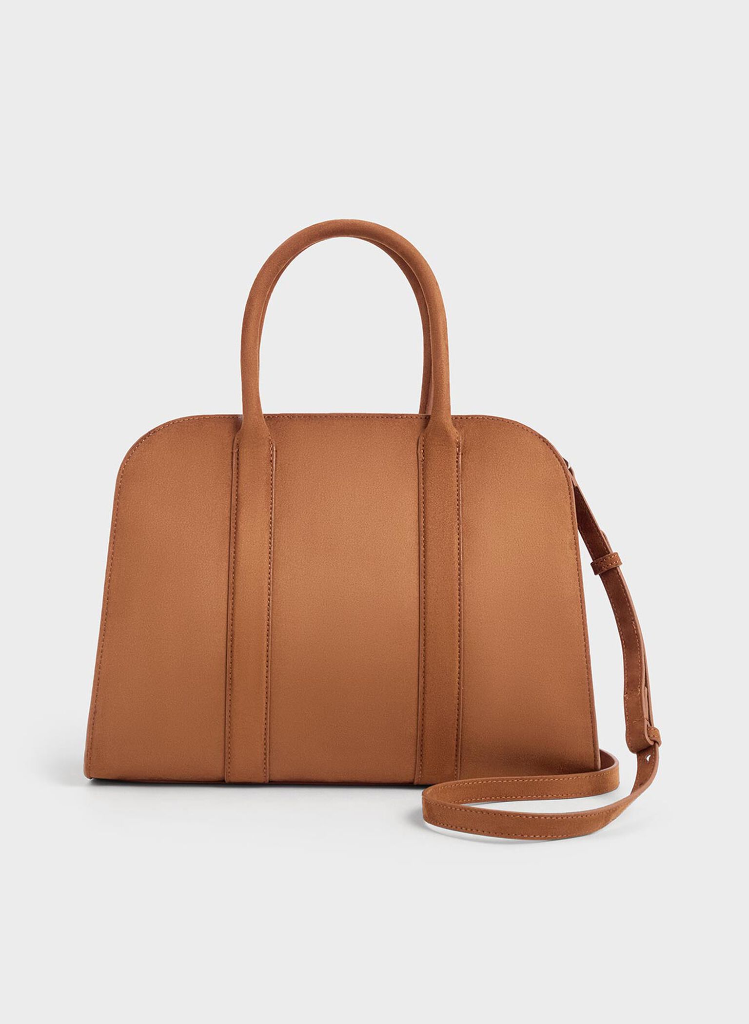 Axel Faux Suede Bowling Bag, Brown, hi-res