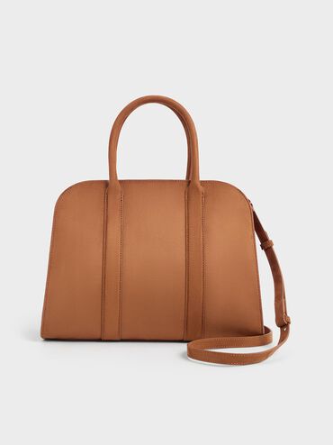 Axel Faux Suede Bowling Bag, Brown, hi-res