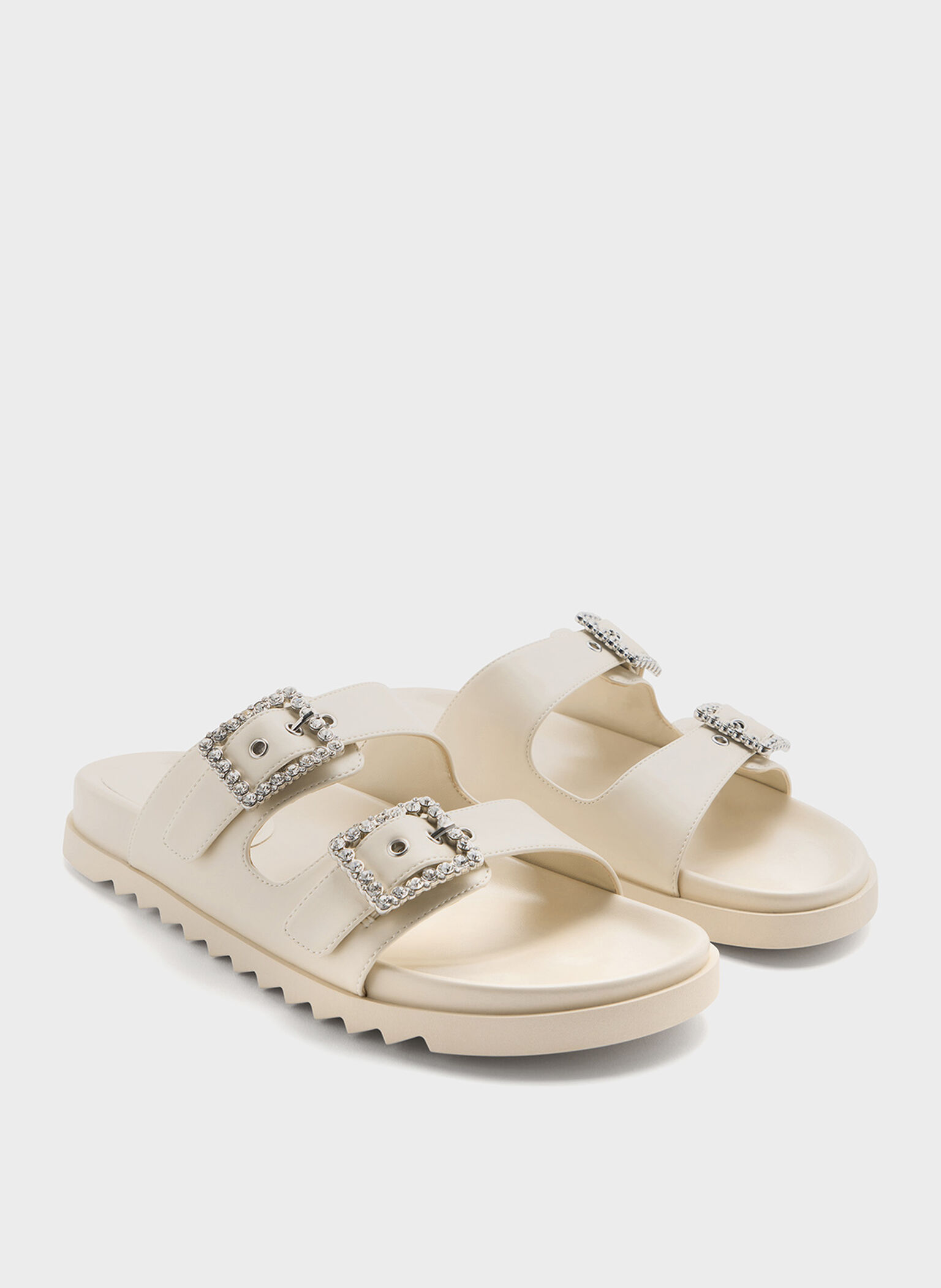 Gem-Buckle Double-Strap Sandals, Chalk, hi-res