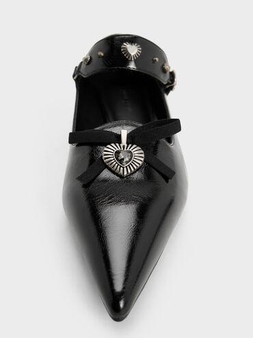 Studded Heart-Embellished Pointed-Toe Mary Janes, Black, hi-res