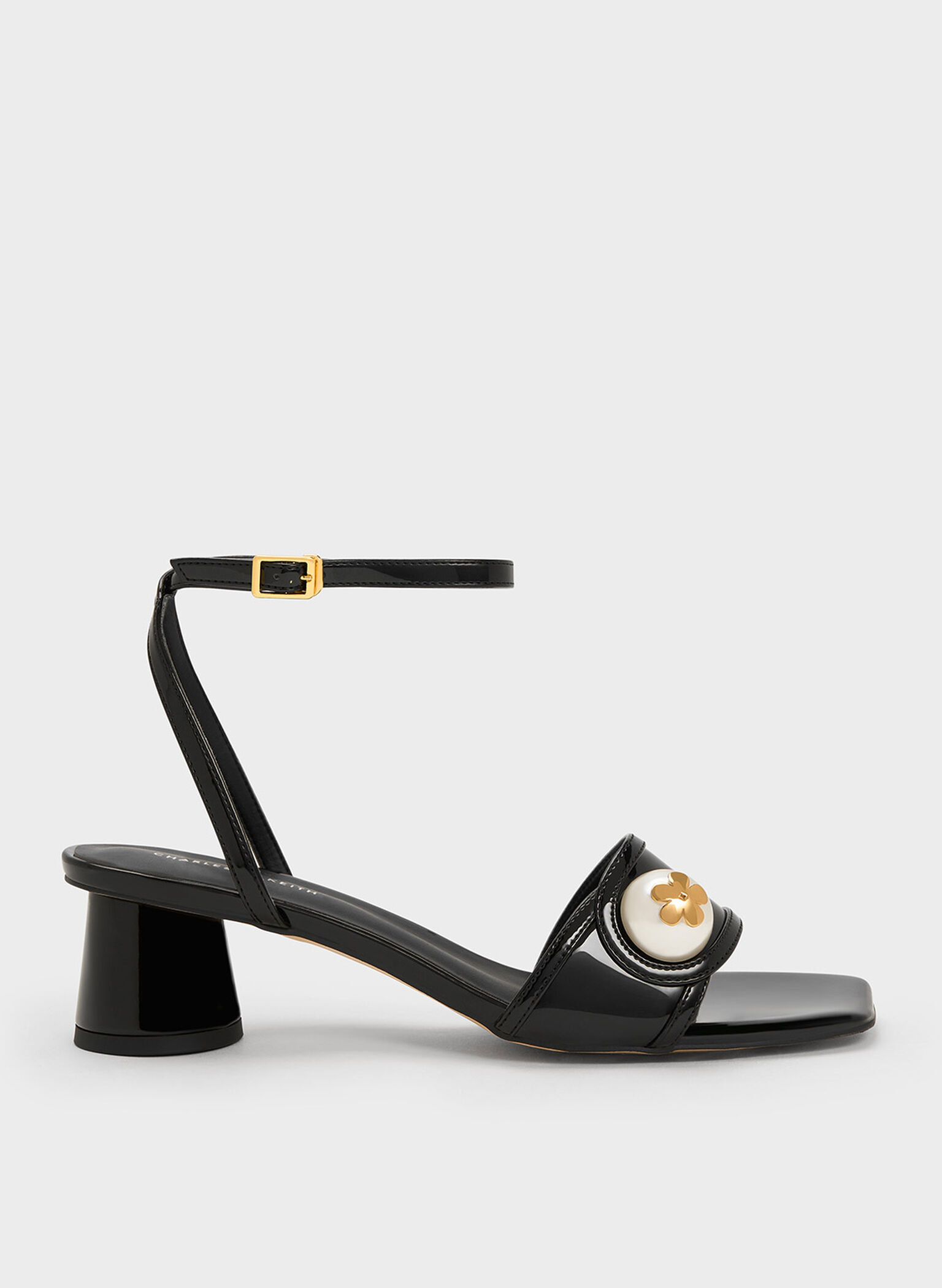 Pearl-Embellished Patent Sandals, Black Patent, hi-res