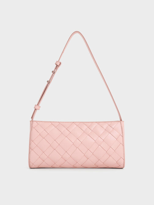 Ivette Woven Elongated Shoulder Bag, Light Pink, hi-res