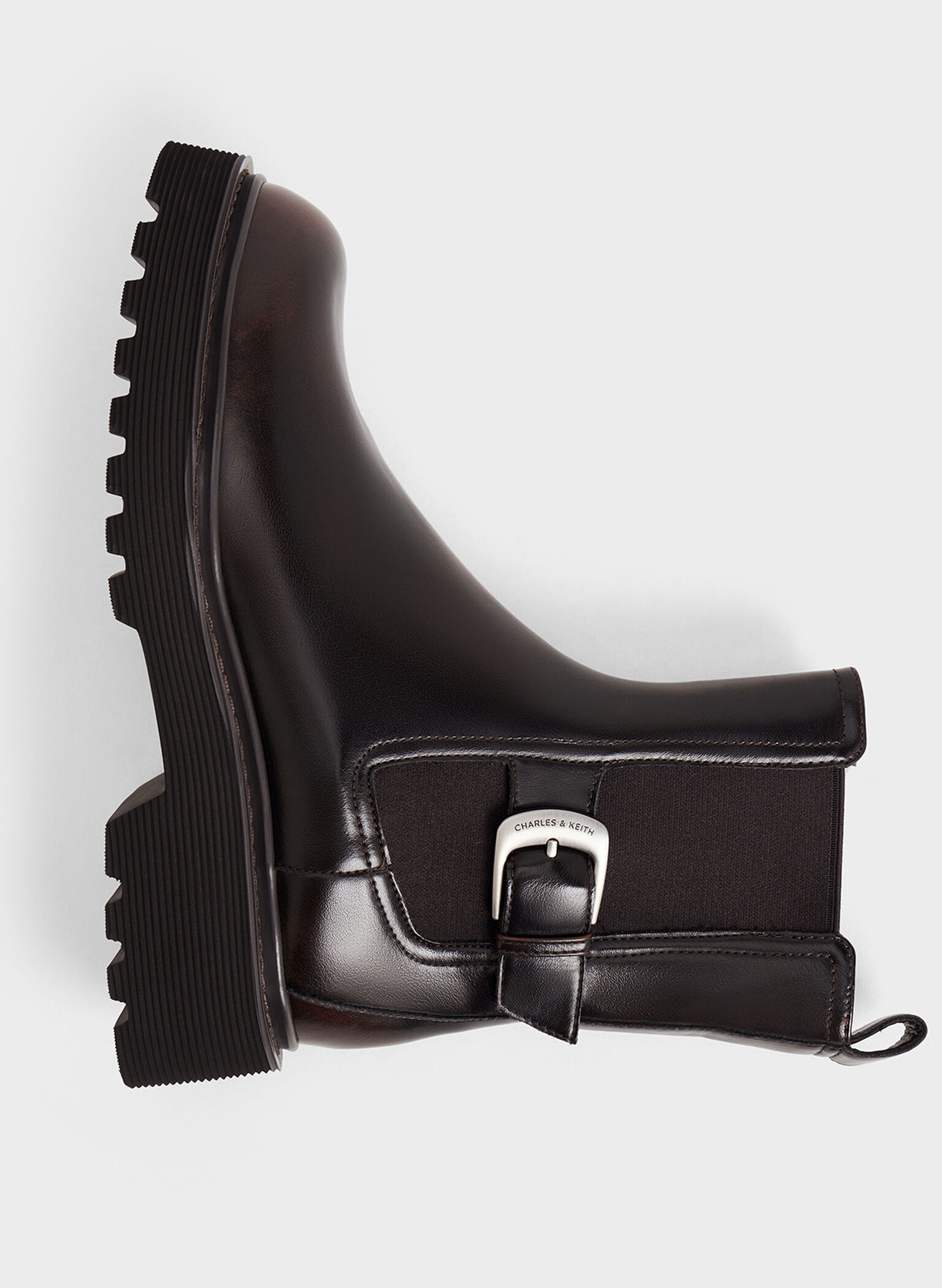 Side-Buckle Ridged-Sole Chelsea Boots, Dark Brown, hi-res