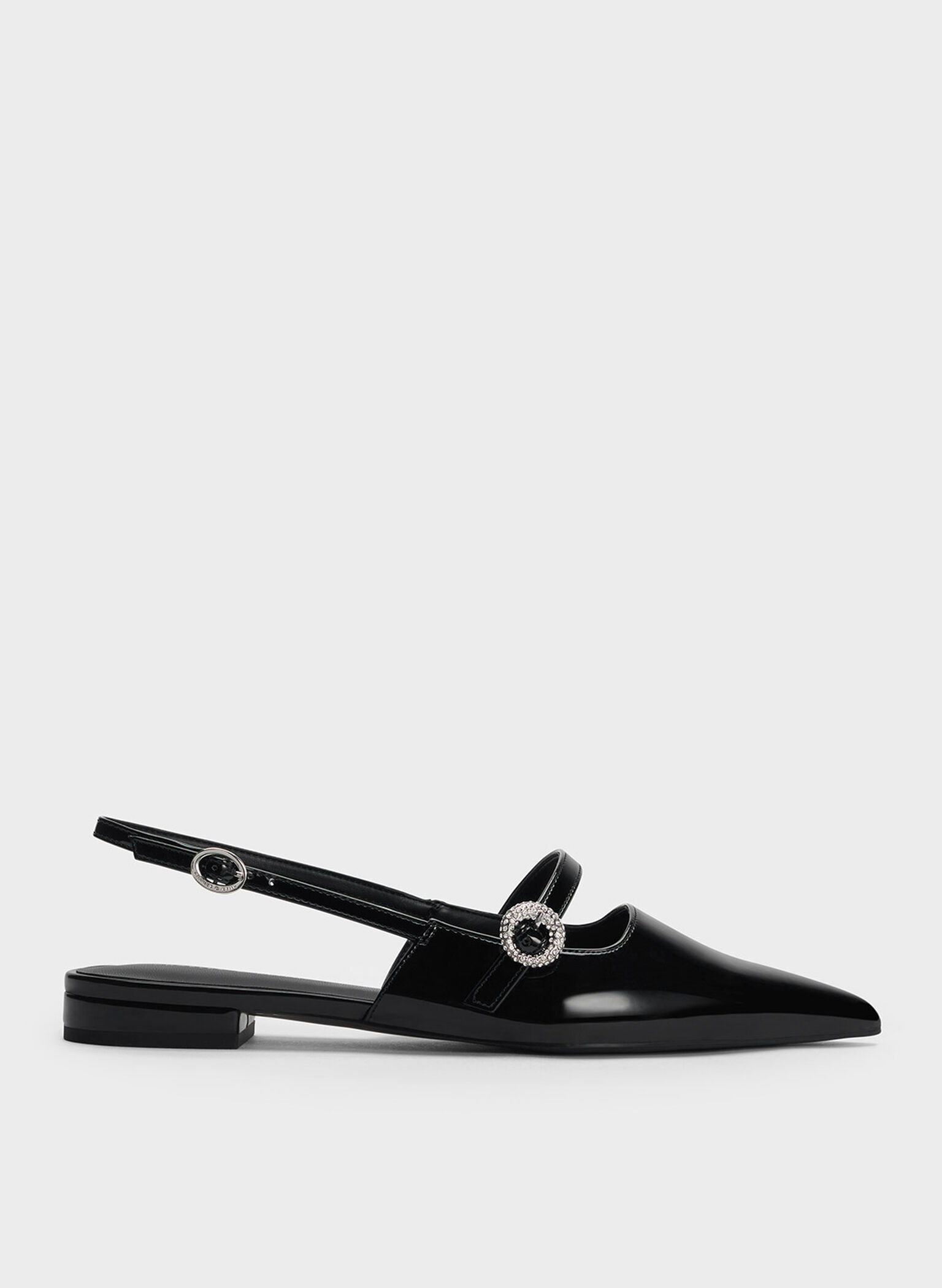 Patent Crystal-Embellished Slingback Flats, Black Patent, hi-res