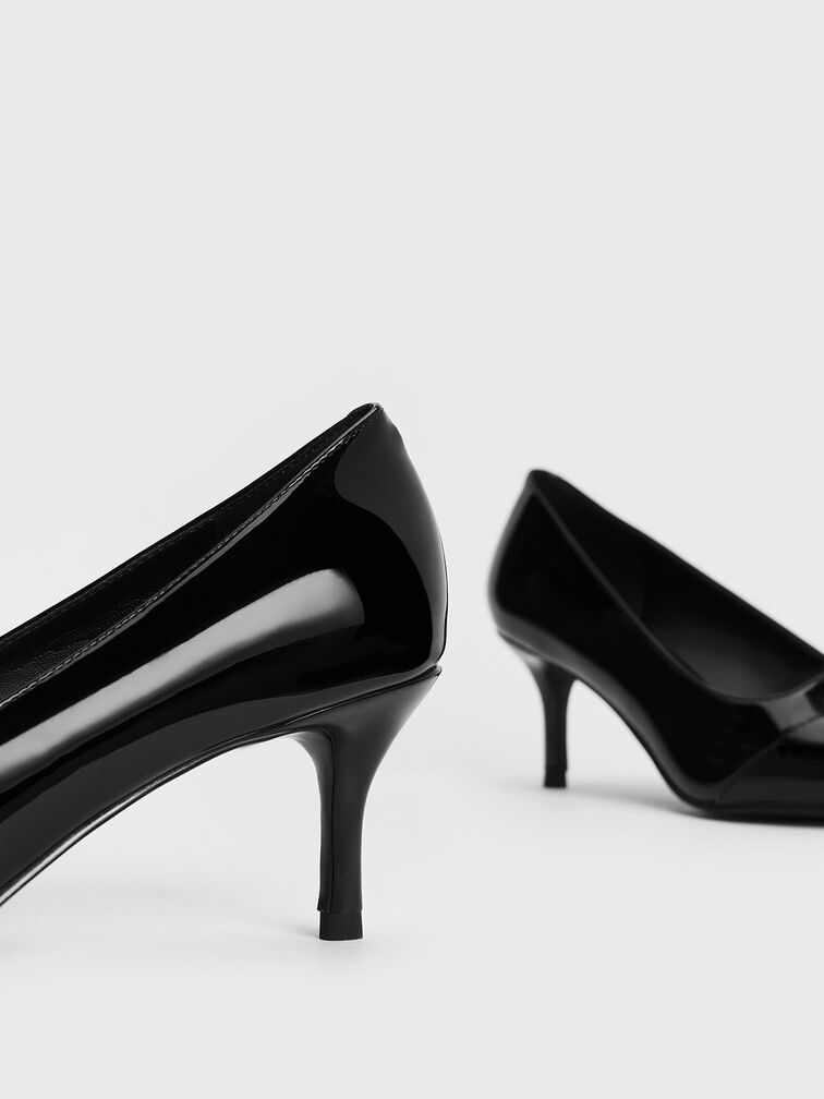 Patent Buckle-Strap Pointed-Toe Pumps, Black Patent, hi-res