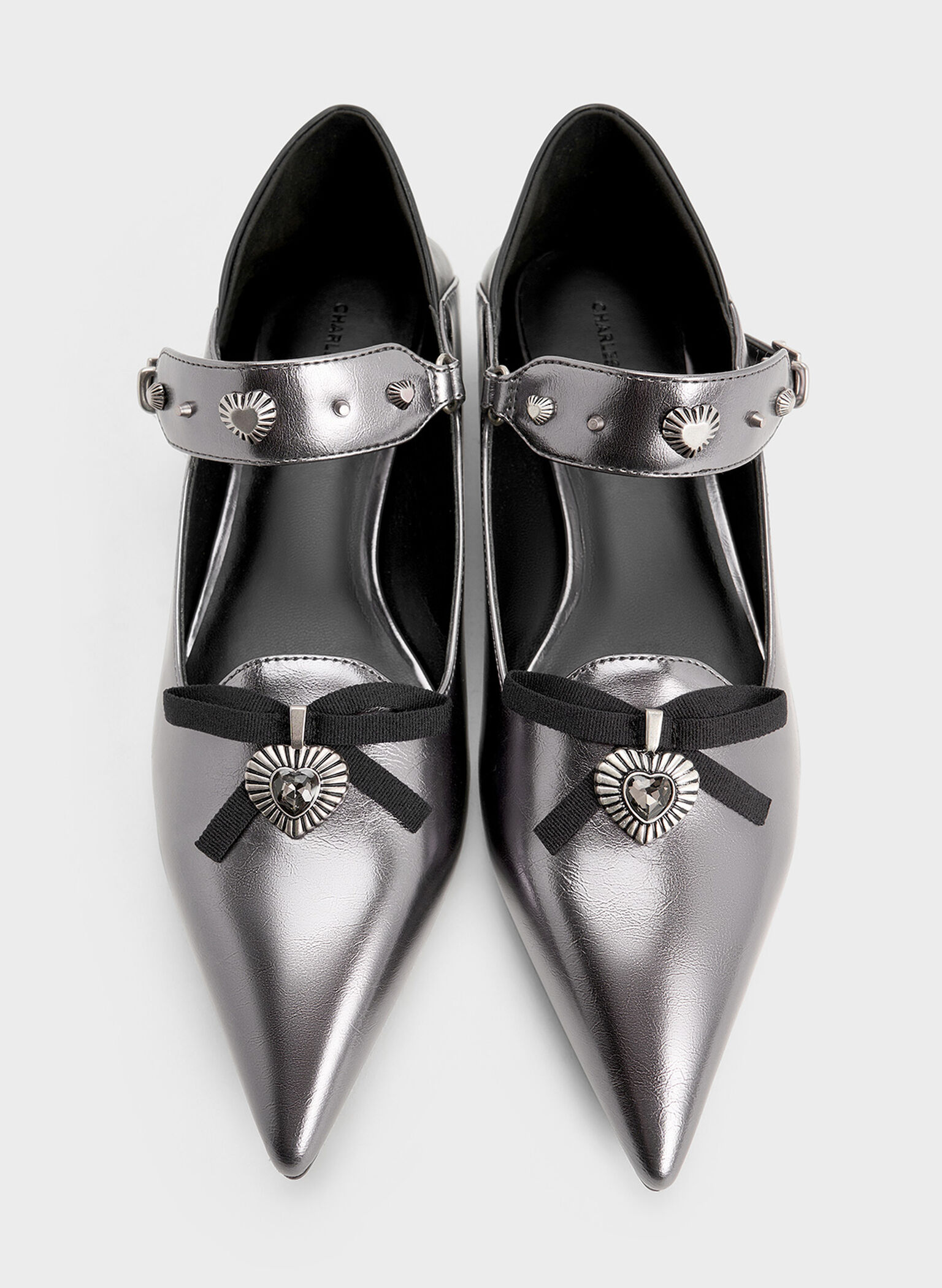 Studded Heart-Embellished Pointed-Toe Mary Janes, Pewter, hi-res