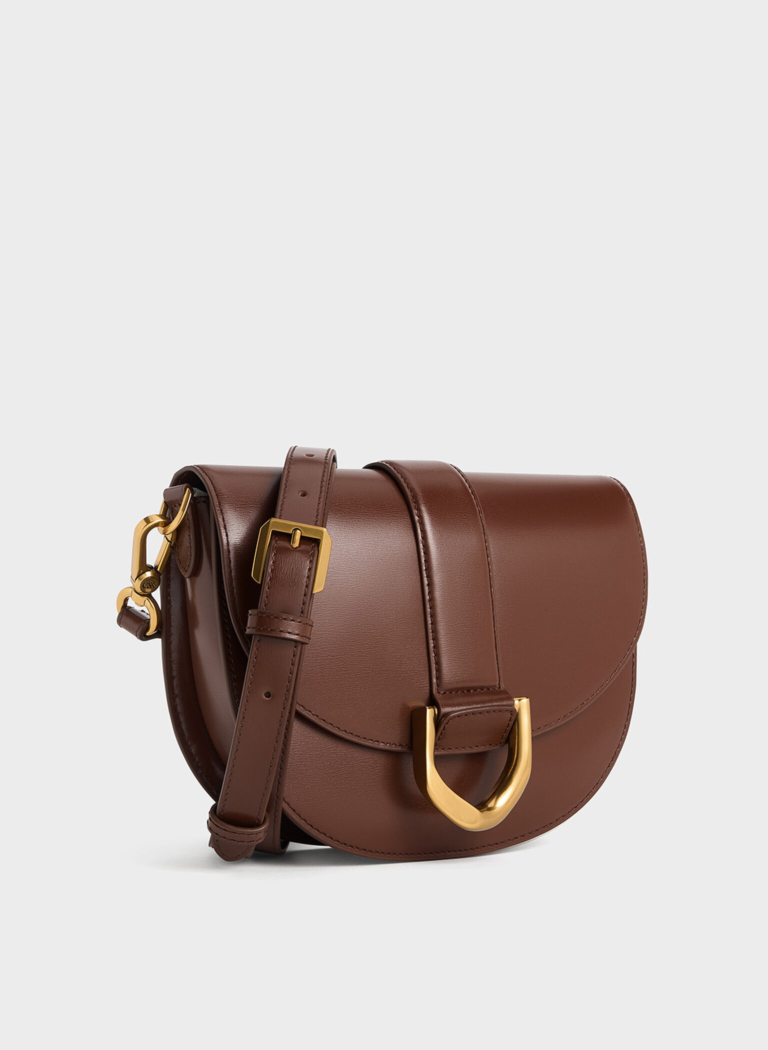 Gabine Leather Saddle Bag, Dark Brown, hi-res