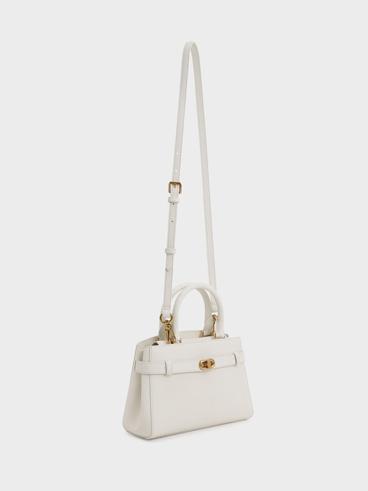 Aubrielle Metallic-Accent Belted Bag, Cream, hi-res