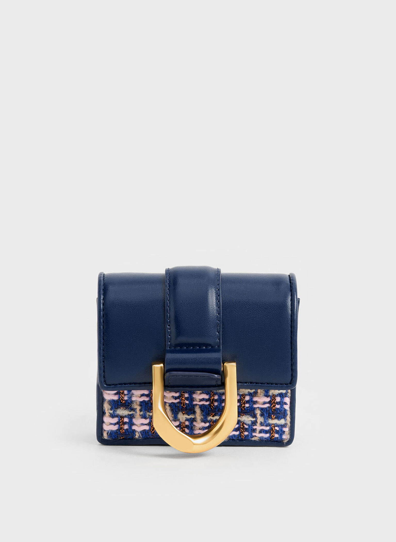 Gabine Tweed Chain-Link Card Holder, Navy, hi-res