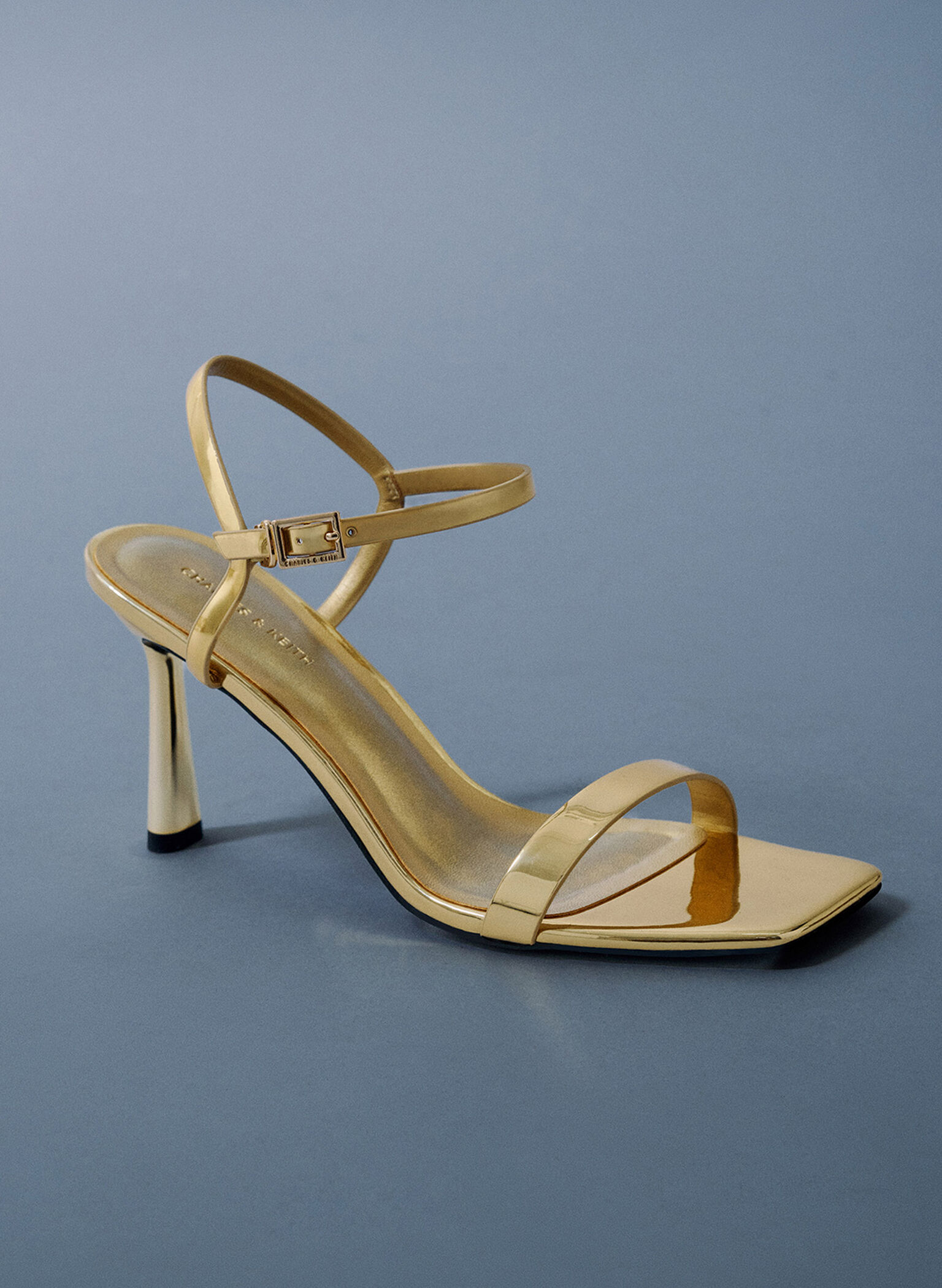 Metallic Square-Toe Ankle-Strap Heeled Sandals, Gold, hi-res