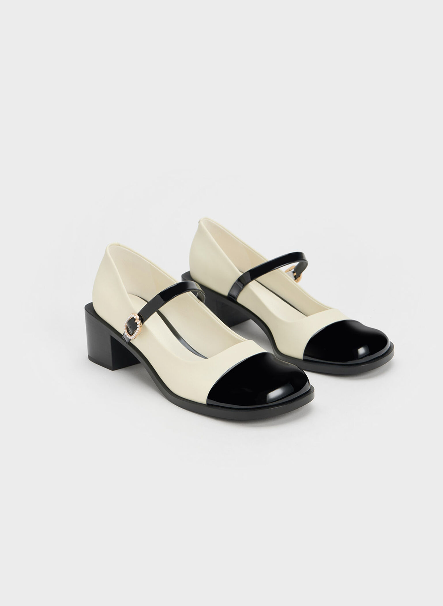 Patent Crystal-Embellished Buckle Two-Tone Mary Janes, Multi, hi-res