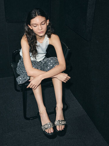 Snake-Print Buckle-Strap Slide Sandals, Animal Print Natural, hi-res
