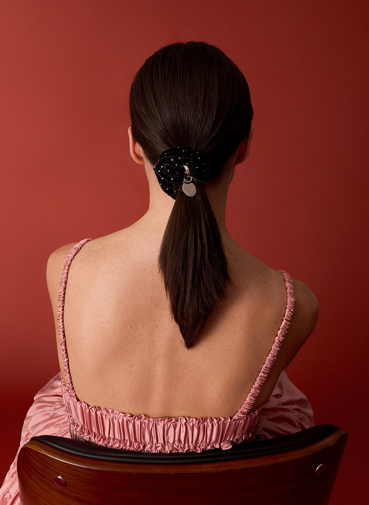 Velvet Dotted Scrunchie, Black Textured, hi-res