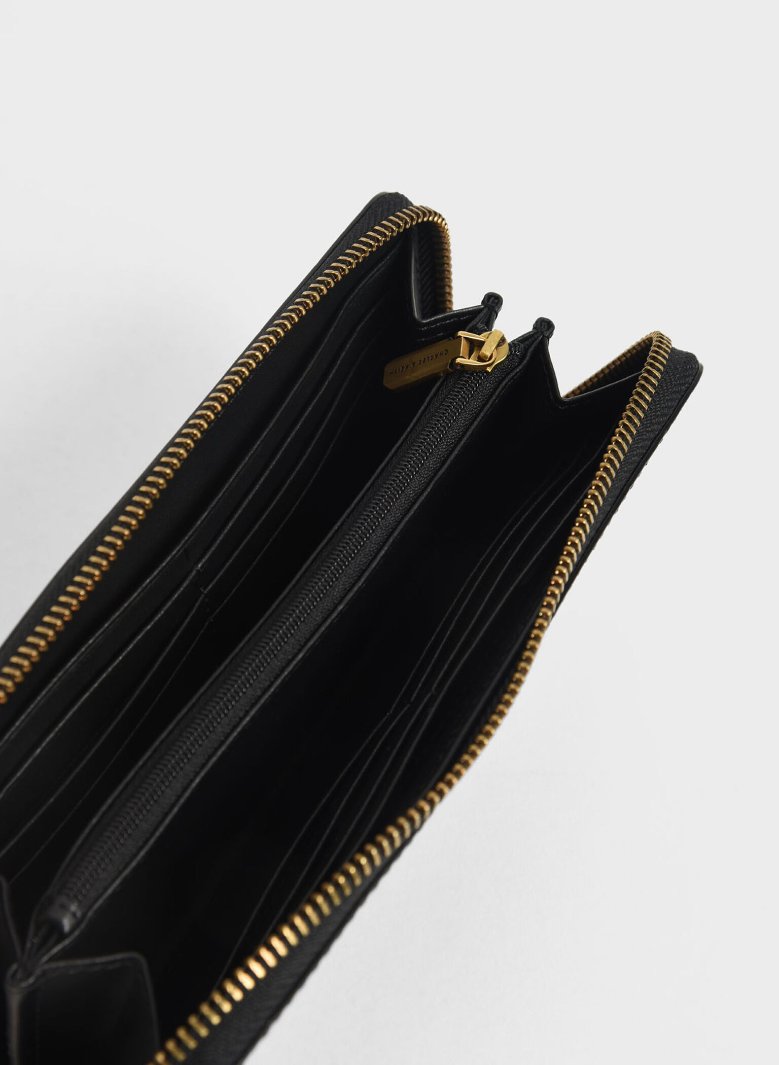 Croc-Effect Long Wallet, Black, hi-res
