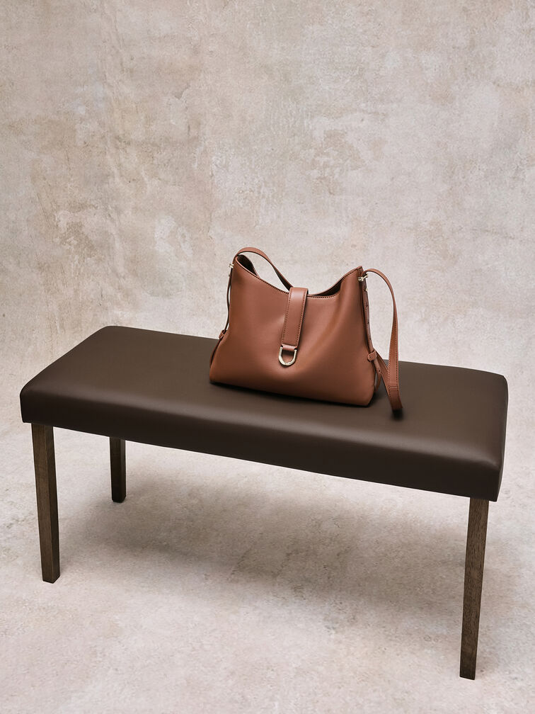 Gabine Leather Belted Hobo Bag, Chocolate, hi-res
