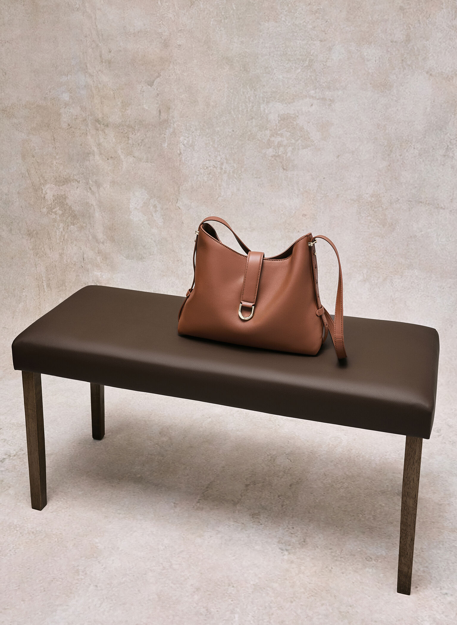 Gabine Leather Belted Hobo Bag, Chocolate, hi-res