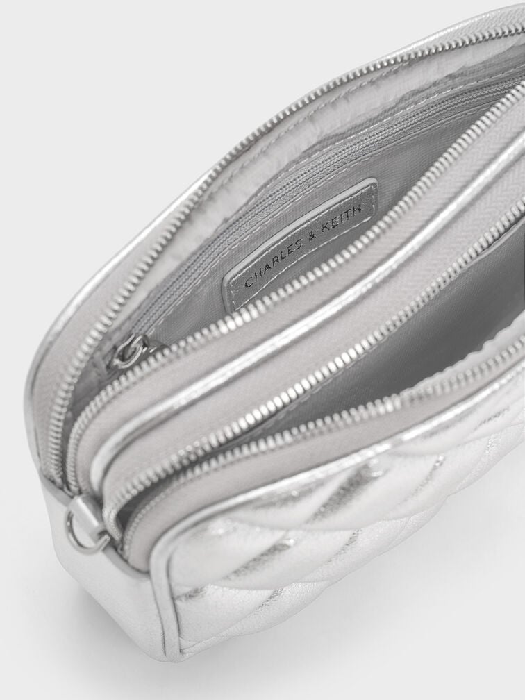 Mini Apfra Quilted Crossbody Bag, Silver, hi-res