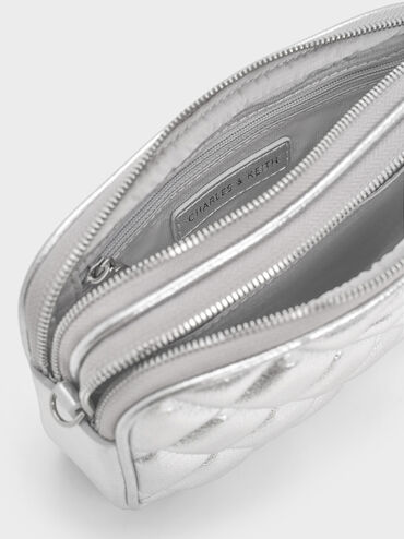 Mini Apfra Quilted Crossbody Bag, Silver, hi-res