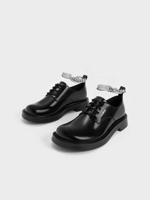 Chunky Chain Derby Shoes, Black, hi-res